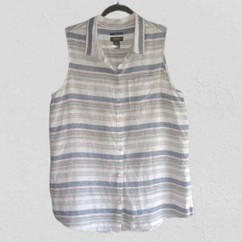 Jones & Co White Sleeveless Linen Top L